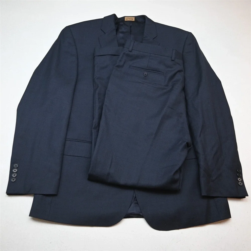 Jos A Bank 46L 38x34 Blue 100% Wool Birdseye Signature Gold Mens Suit